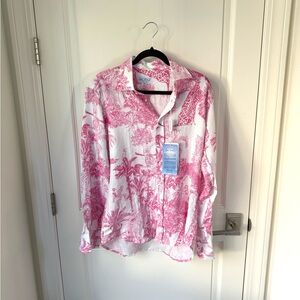 Sagimar Pink Jungle Print Linen Blouse Button Down SIZE SMALL - MADE IN ITALY